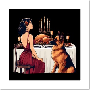 Lady And German Shepherd Thanksgiving Posters and Art